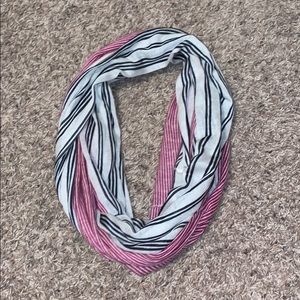 black & white, and pink & white striped scarf